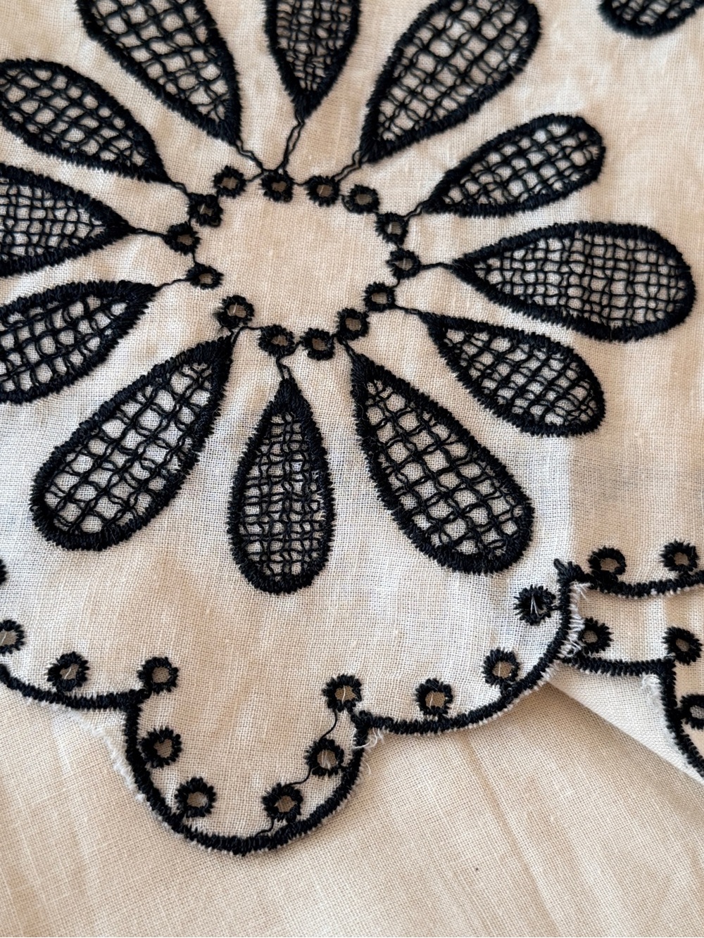 NAOO NWT Cream Black Floral Embroidered Cotton Wide Leg Jumpsuit Large - Picture 7 of 9